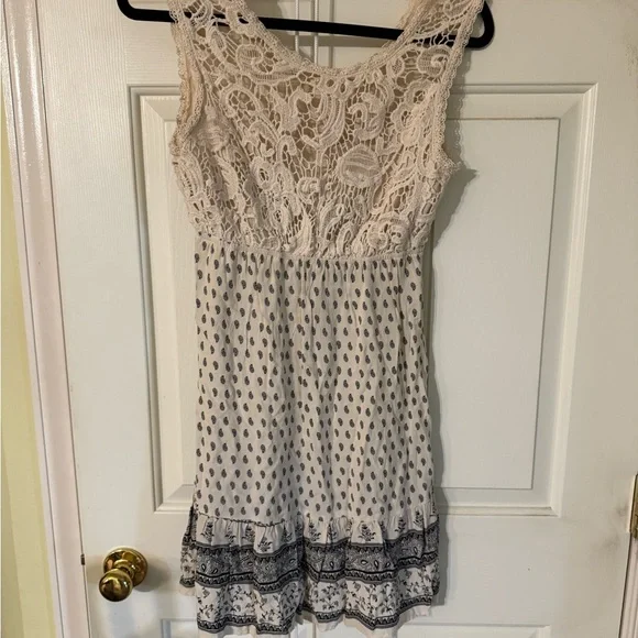 Altar'd State Cream Lace and Black Patterned Mini Dress - Picture 2 of 11